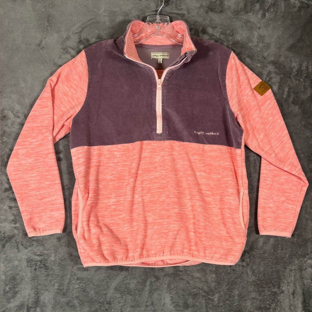 Simply Southern 1/4 Zip Fleece Corduroy Pullover Girls Youth Large‎ Pink Purple